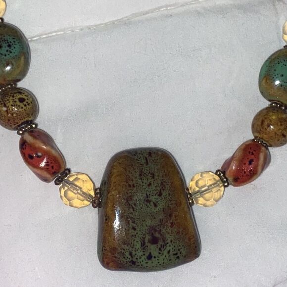 Red Creek Jasper Rounded Earth Tones Unique Pendant Necklace & Earrings Set - Picture 8 of 11